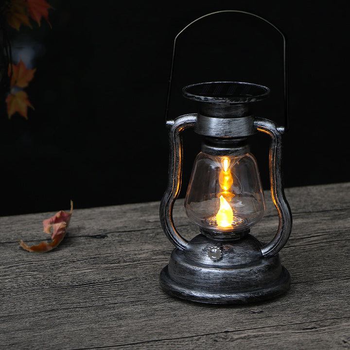 Vintage Stil Solar LED Hurrikanlaterne Mit Glasdrucker Und Metallgriff