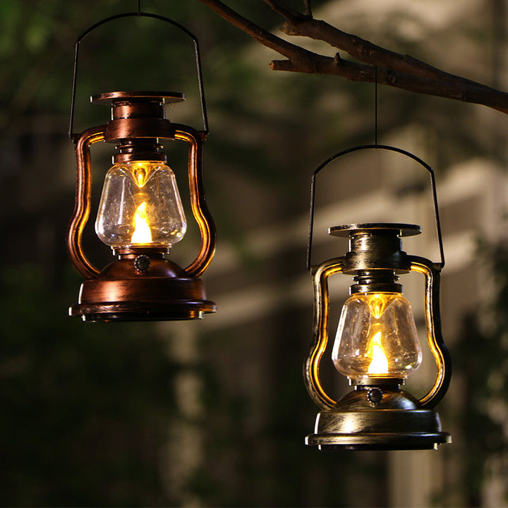 Vintage Stil Solar LED Hurrikanlaterne Mit Glasdrucker Und Metallgriff