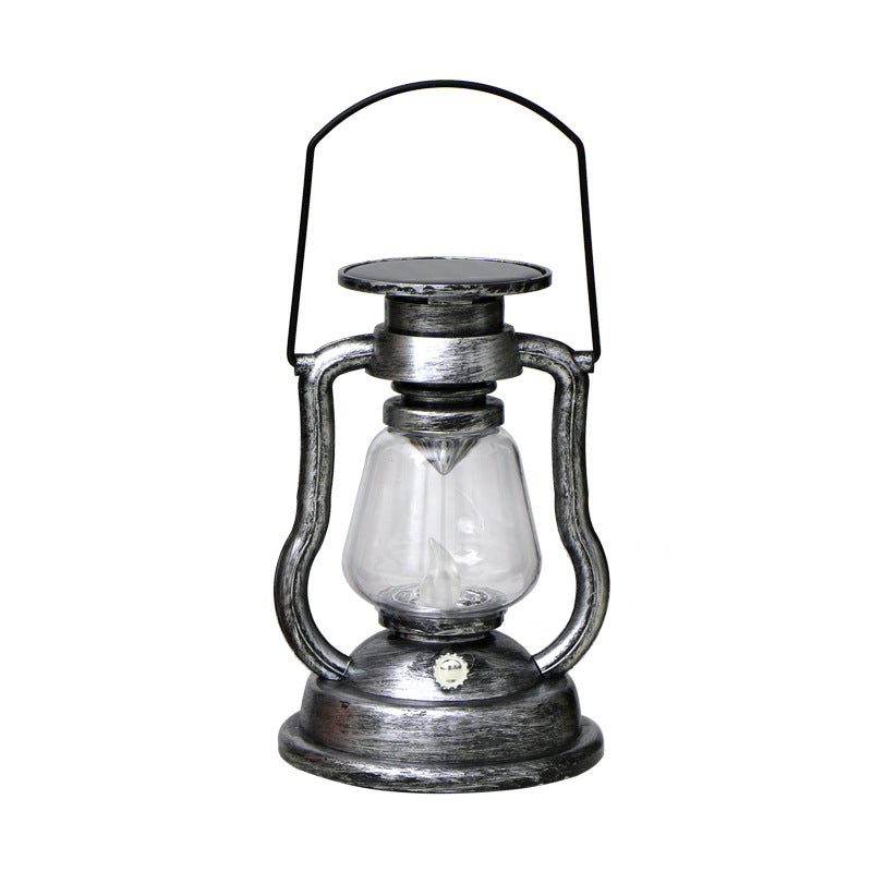 Vintage Stil Solar LED Hurrikanlaterne Mit Glasdrucker Und Metallgriff