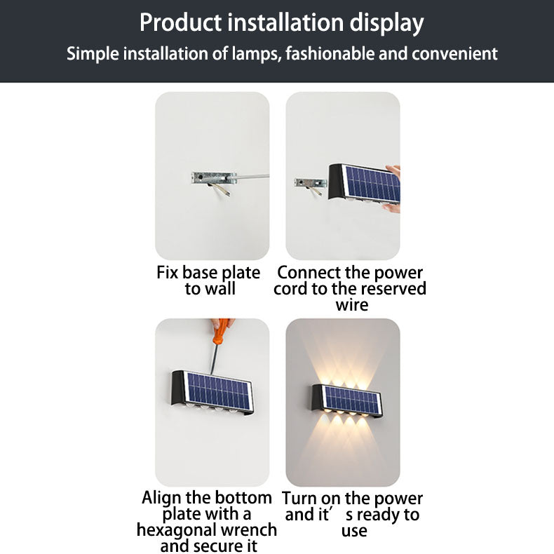 Moderne Einfachheit Solar wasserdichte rechteckige ABS PMMA LED Wandleuchte Lampe für den Außenbereich Terrasse