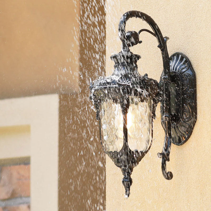 Schwarze Glocken-Wandleuchte Klassisches Rippen-Glas 1 Glühbirne Innenhof-Wandbeleuchtung für Außen