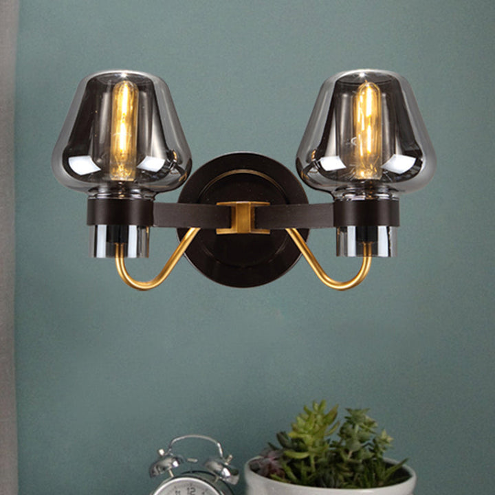 2-Licht Wandbeleuchtung mit Pilzschirm Rauchglas Moderne Schlafzimmer Wandlampe Beleuchtungseinrichtung