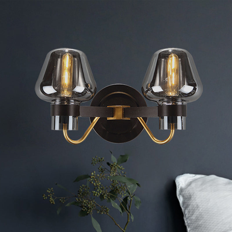 2-Licht Wandbeleuchtung mit Pilzschirm Rauchglas Moderne Schlafzimmer Wandlampe Beleuchtungseinrichtung