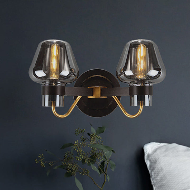 2-Licht Wandbeleuchtung mit Pilzschirm Rauchglas Moderne Schlafzimmer Wandlampe Beleuchtungseinrichtung
