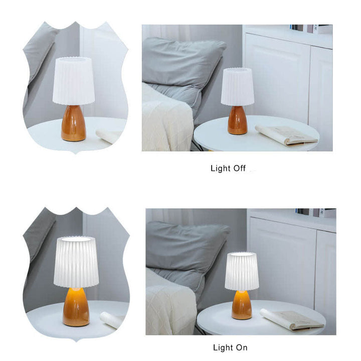 Skandinavische Retro-Tischlampe mit gefaltetem Schirm und Glasbasis