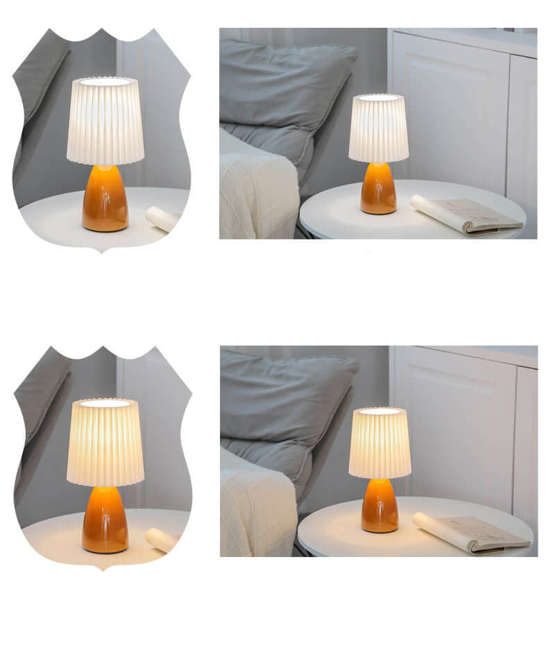 Skandinavische Retro-Tischlampe mit gefaltetem Schirm und Glasbasis