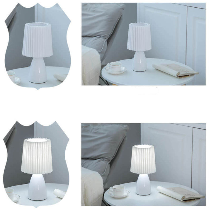 Skandinavische Retro-Tischlampe mit gefaltetem Schirm und Glasbasis