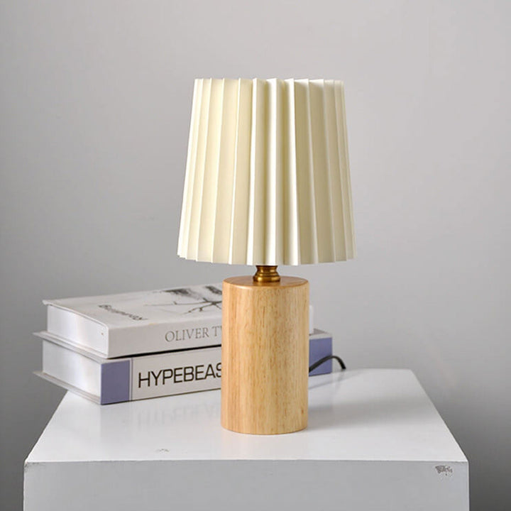 Vintage Korean Falt Säule Massivholz Basis 1-Licht Tischlampe
