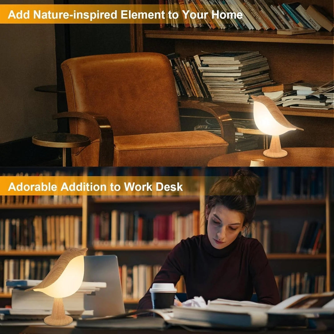 Touch-Control Holz Vogel Nachtlicht - Aufladbare LED Nachttischlampe