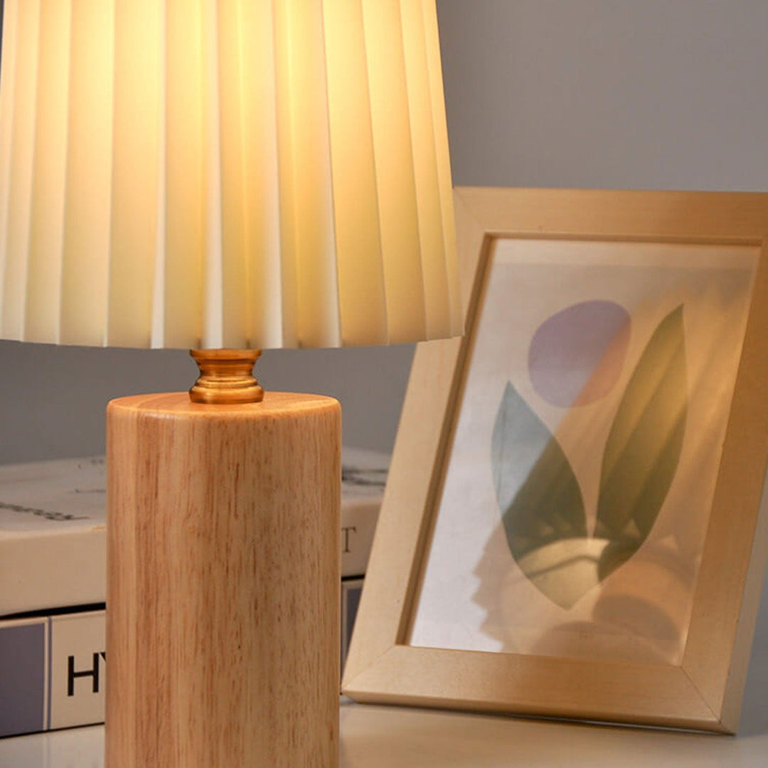 Vintage Korean Falt Säule Massivholz Basis 1-Licht Tischlampe