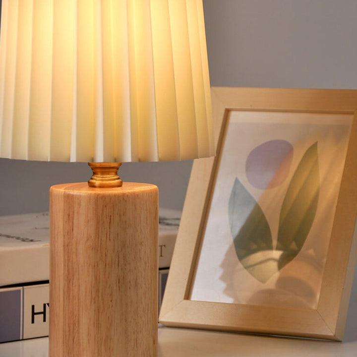 Vintage Korean Falt Säule Massivholz Basis 1-Licht Tischlampe