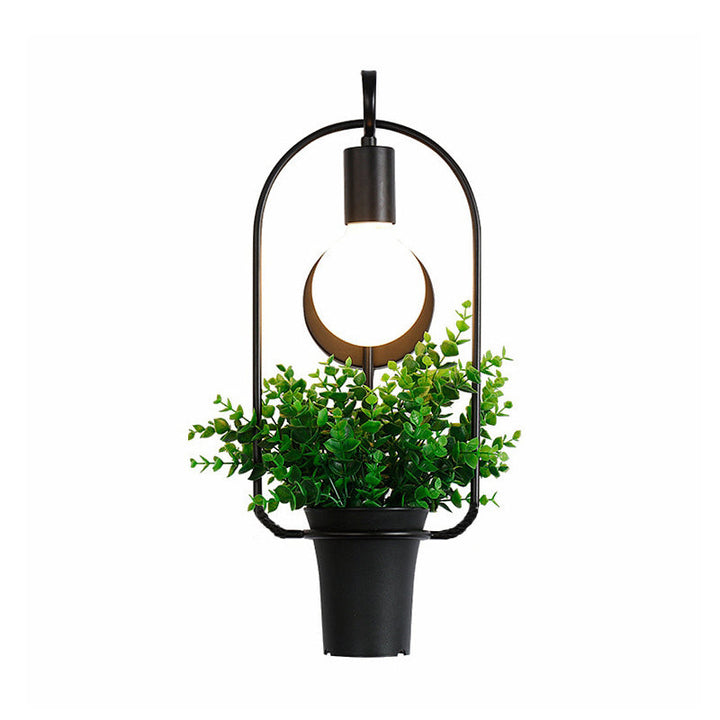 Topfpflanze Restaurant Wandlampe Industrie Metall 1 Leuchte Schwarz LED Wandbeleuchtung