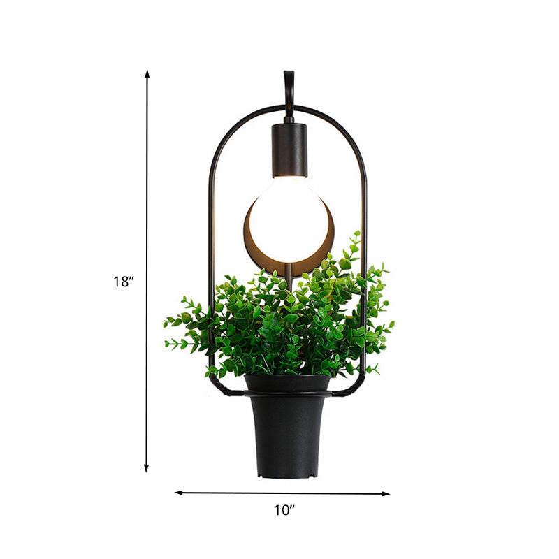 Topfpflanze Restaurant Wandlampe Industrie Metall 1 Leuchte Schwarz LED Wandbeleuchtung
