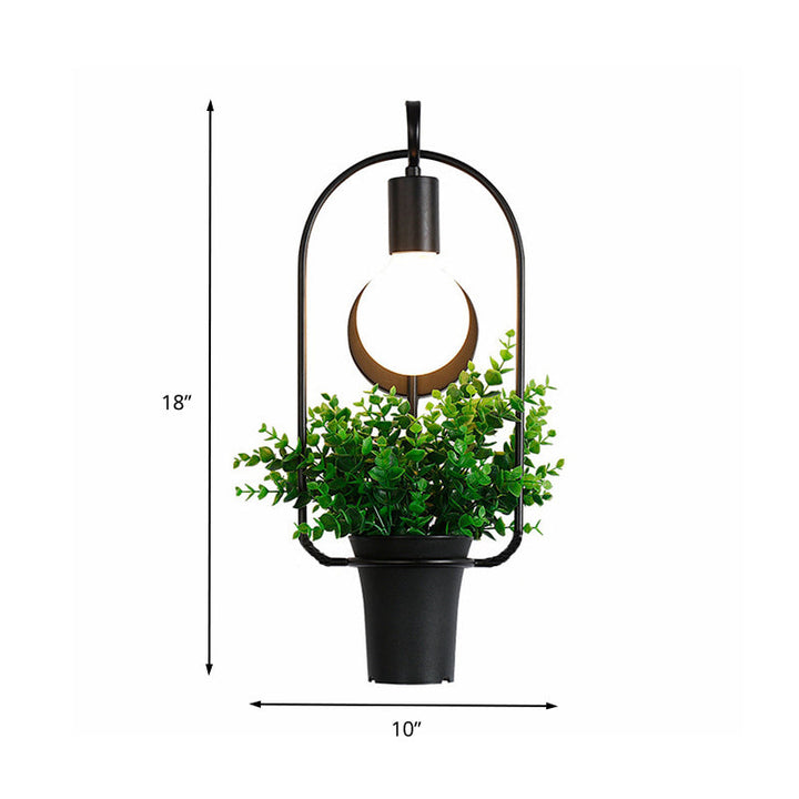 Topfpflanze Restaurant Wandlampe Industrie Metall 1 Leuchte Schwarz LED Wandbeleuchtung