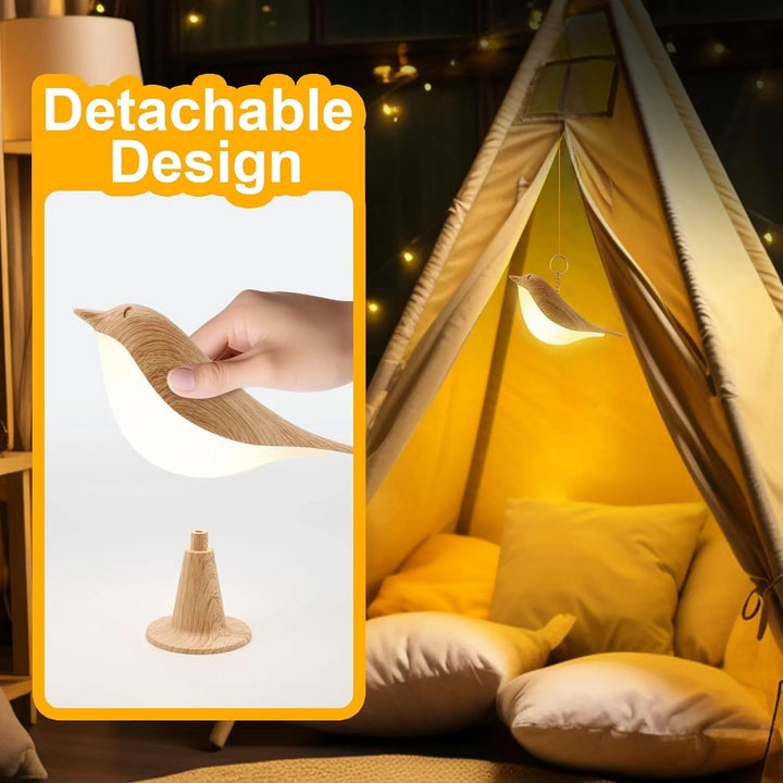 Touch-Control Holz Vogel Nachtlicht - Aufladbare LED Nachttischlampe