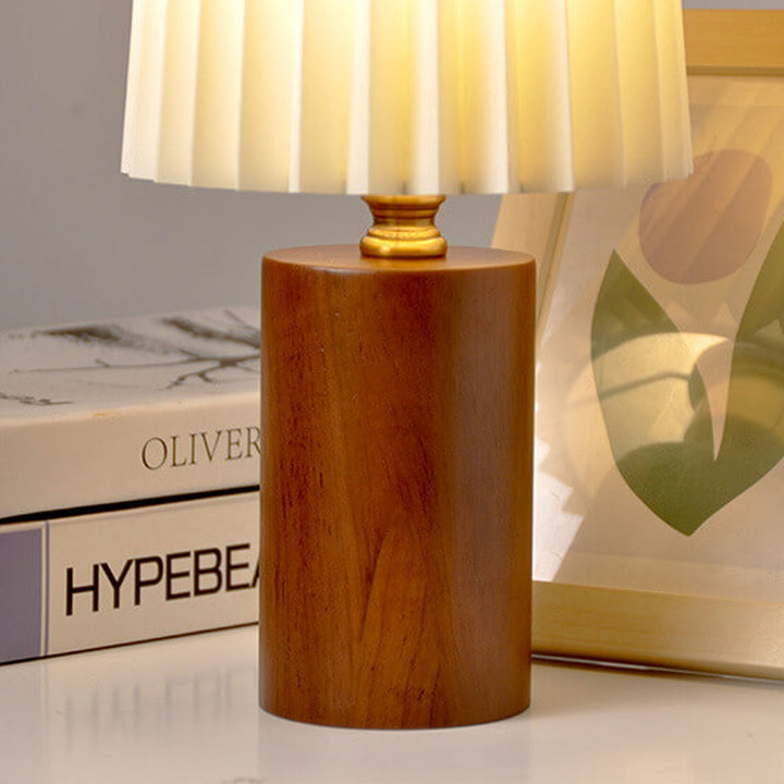 Vintage Korean Falt Säule Massivholz Basis 1-Licht Tischlampe