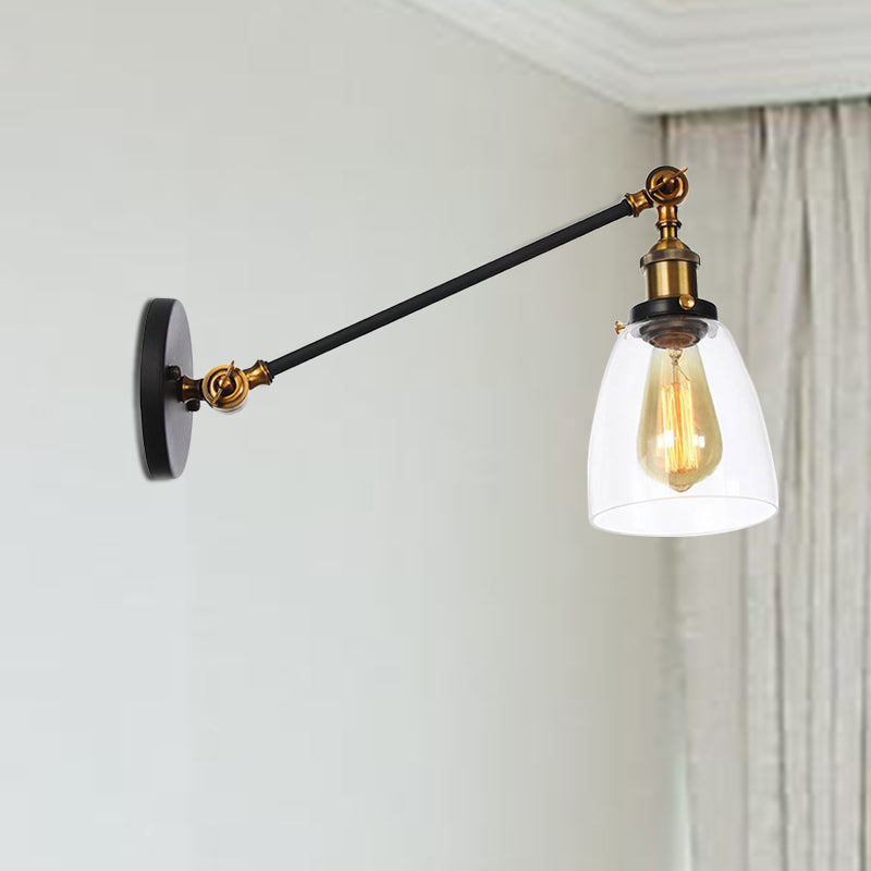 Schwarz/Bronze/Messing 1-Lampen Wandlampenbefestigung Industrie-Stil Klarglas-Kegellicht mit Arm, 8"/12" L
