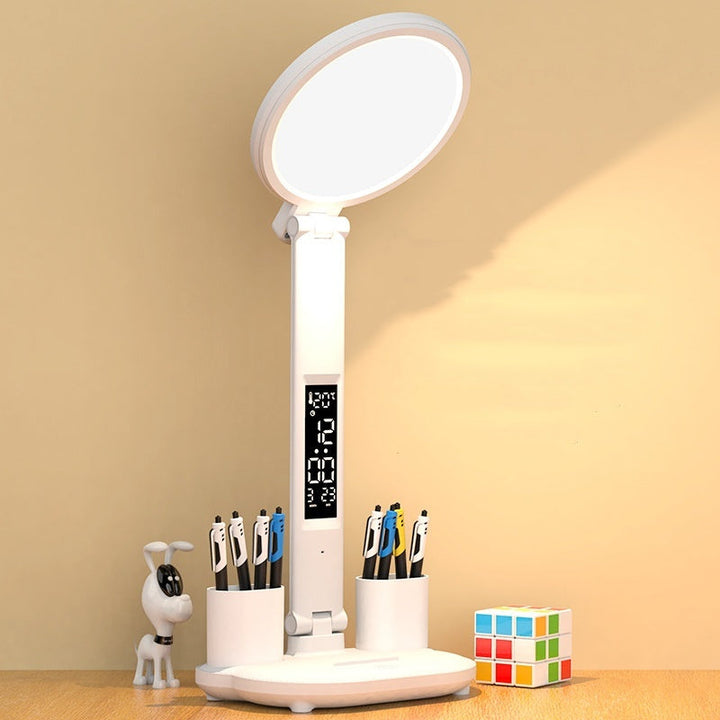 LED-Tischlampe mit Uhr und USB.