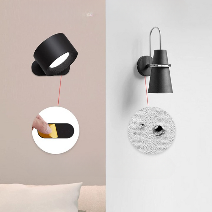 LED-Wandlampen, Wandmontierte Lampen mit wiederaufladbarem Akku, 3 Farbtemperaturen & 3 Helligkeitsstufen, 360° drehbare Magnetkugel, kabellose Wandlampen für Studium, Lesen, Nachttisch