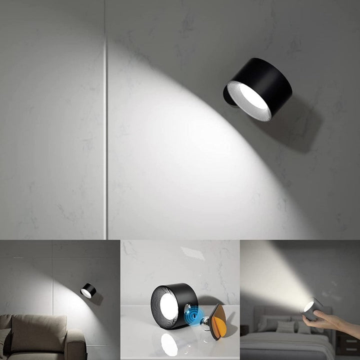 LED-Wandlampen, Wandmontierte Lampen mit wiederaufladbarem Akku, 3 Farbtemperaturen & 3 Helligkeitsstufen, 360° drehbare Magnetkugel, kabellose Wandlampen für Studium, Lesen, Nachttisch
