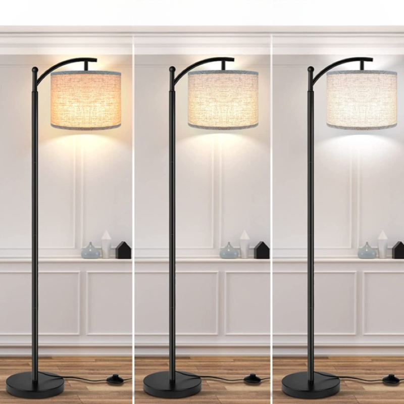 Stehlampe mit 3 Farbtemperaturen LED-Birne, Stehlampe hoch industrielle Stehlampe Leselampe für Schlafzimmer, Büro, weiße Lampenschirm enthalten