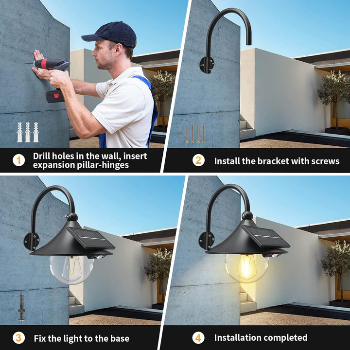 Solar Bewegungsmelder Stallwandlampen mit 3 Modi & Gänsehalsschwan Design (2er Pack) – Halden