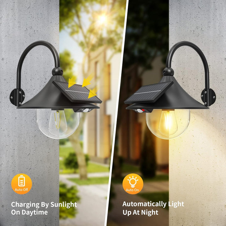 Solar Bewegungsmelder Stallwandlampen mit 3 Modi & Gänsehalsschwan Design (2er Pack) – Halden