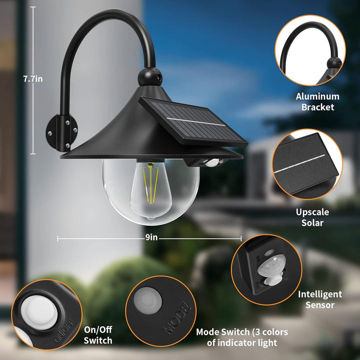 Solar Bewegungsmelder Stallwandlampen mit 3 Modi & Gänsehalsschwan Design (2er Pack) – Halden