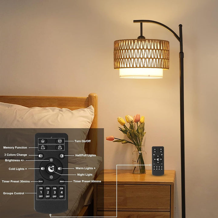 Arc Stehlampe mit Fernbedienung & Doppel-Schirm – Norvella