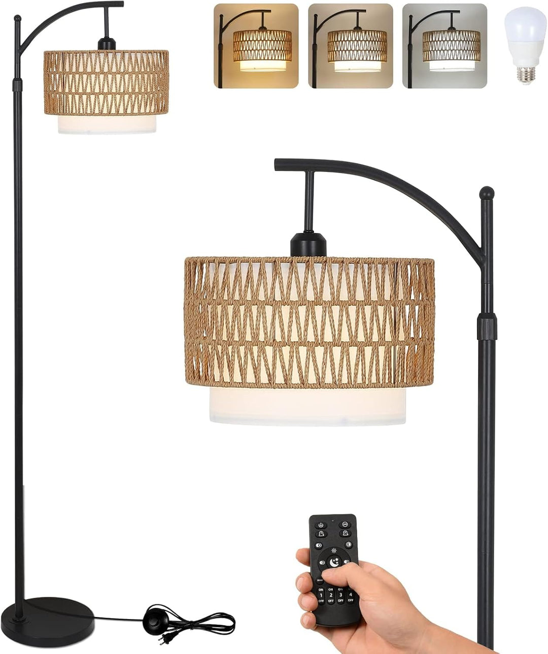Arc Stehlampe mit Fernbedienung & Doppel-Schirm – Norvella