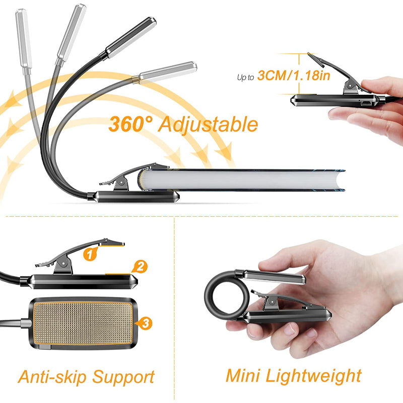Kaufen Sie 9 LED USB wiederaufladbare Leselampe zum Lesen im Bett - augenfreundlich, stufenlos dimmbar | Kleine leichte Clip-On-Leselampe
