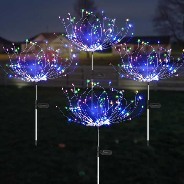 4-teilige Solar Feuerwerk Gartenlichter - Wetterfeste LED Dekorationsbeleuchtung, Solarenergie für Garten und Terrasse