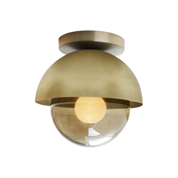 Metallische Halbmond-Wandleuchte Modernist 1-Lampen Messing/Chrom Wandleuchte mit Orb Tan Glas-Schirm für Flur