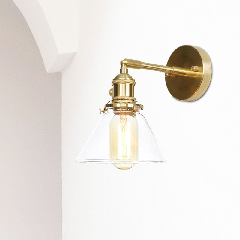 Kegel Wandlampe 1 Licht klares Glas rustikale antike Wandbeleuchtung für Schlafzimmer