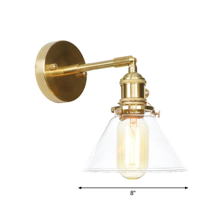 Kegel Wandlampe 1 Licht klares Glas rustikale antike Wandbeleuchtung für Schlafzimmer