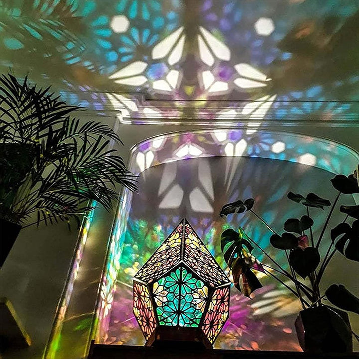 Bohemian Polar Star Holz Stehleuchte, LED Farbstern Projektor