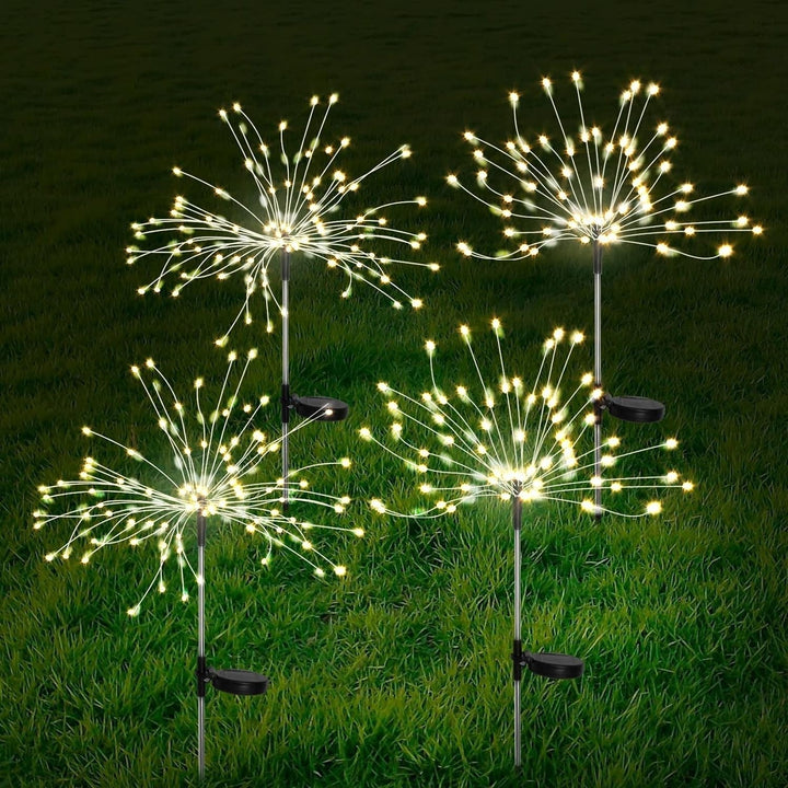 4-teilige Solar Feuerwerk Gartenlichter - Wetterfeste LED Dekorationsbeleuchtung, Solarenergie für Garten und Terrasse
