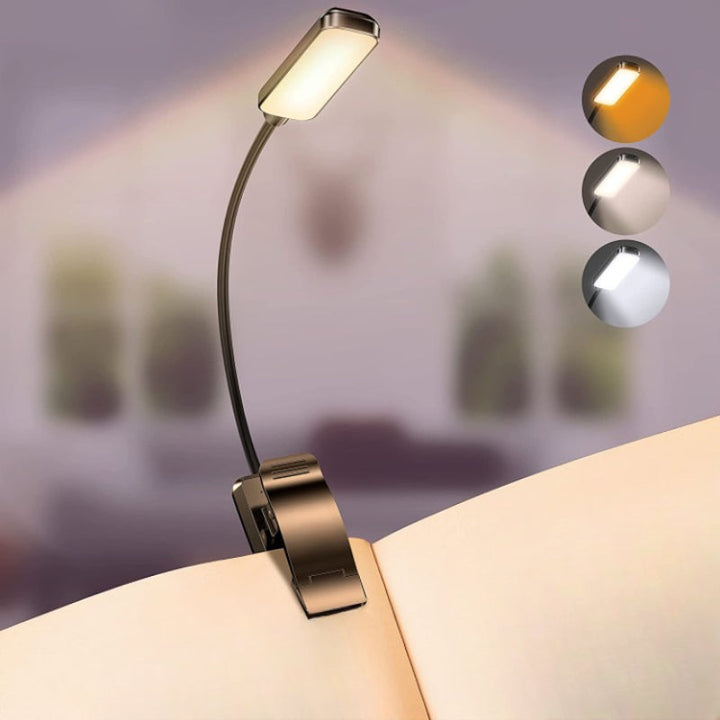 Kaufen Sie 9 LED USB wiederaufladbare Leselampe zum Lesen im Bett - augenfreundlich, stufenlos dimmbar | Kleine leichte Clip-On-Leselampe