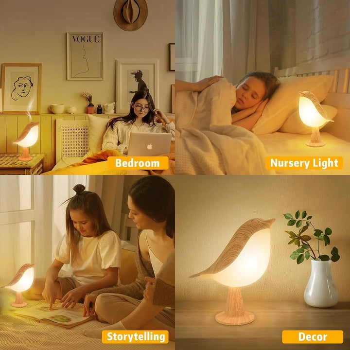 Touch-Control Holz Vogel Nachtlicht - Aufladbare LED Nachttischlampe