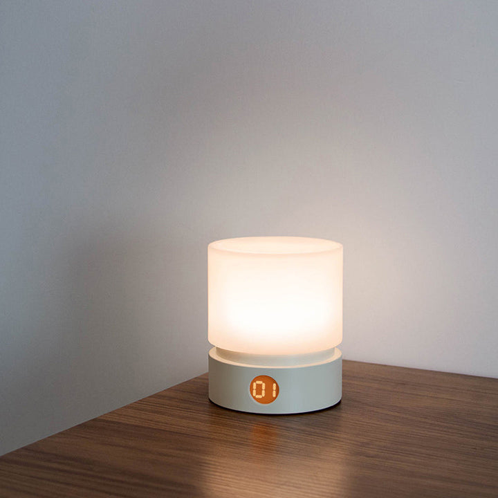 Zeitgenössische nordische Timer wiederaufladbare ABS HIPS Silikon Zylinder LED Tischlampe Nachtlicht für Nachttisch