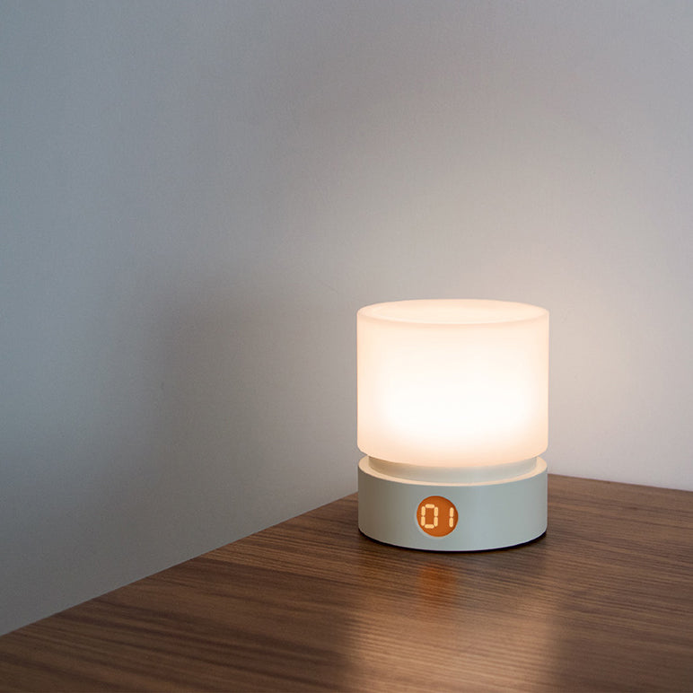 Zeitgenössische nordische Timer wiederaufladbare ABS HIPS Silikon Zylinder LED Tischlampe Nachtlicht für Nachttisch