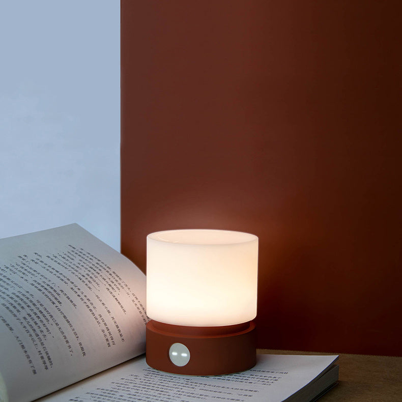 Zeitgenössische nordische Timer wiederaufladbare ABS HIPS Silikon Zylinder LED Tischlampe Nachtlicht für Nachttisch