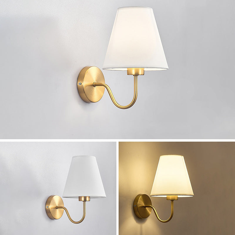 Zeitgenössische nordische runde gebogene Stange Eisen Stoffschirm 1-Licht Wandleuchte Lampe für Wohnzimmer