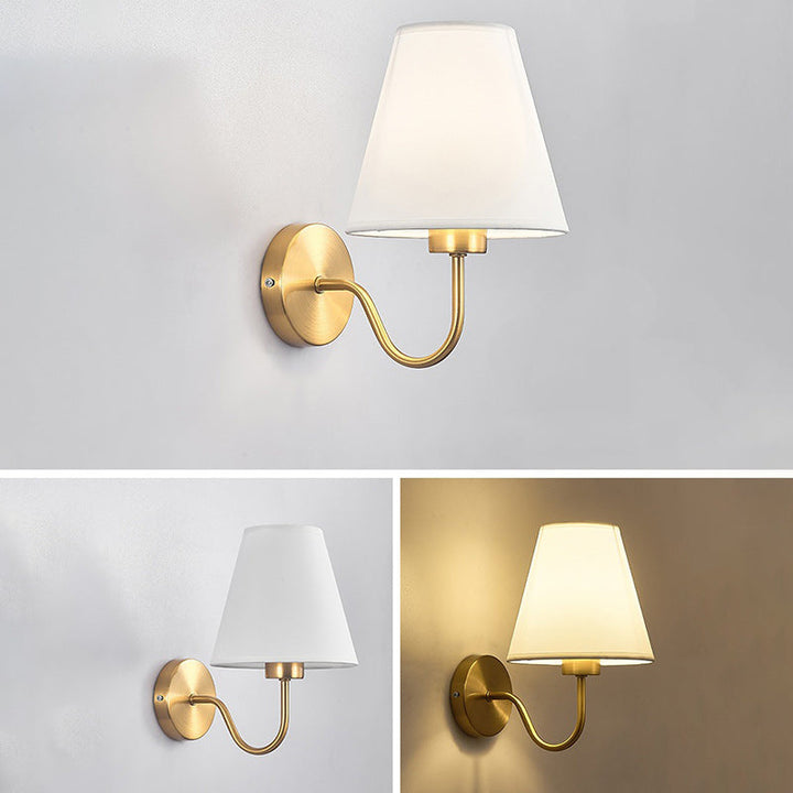 Zeitgenössische nordische runde gebogene Stange Eisen Stoffschirm 1-Licht Wandleuchte Lampe für Wohnzimmer