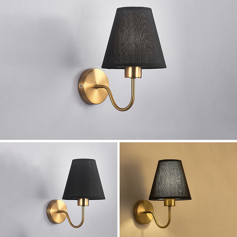 Zeitgenössische nordische runde gebogene Stange Eisen Stoffschirm 1-Licht Wandleuchte Lampe für Wohnzimmer