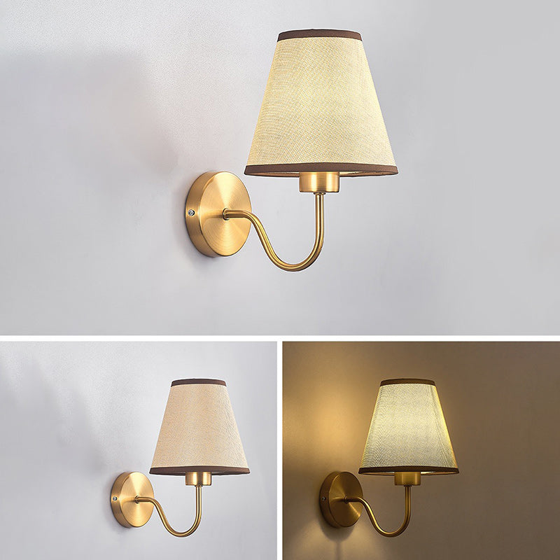 Zeitgenössische nordische runde gebogene Stange Eisen Stoffschirm 1-Licht Wandleuchte Lampe für Wohnzimmer
