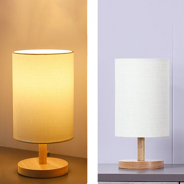 Traditionelle japanische Zylinder Holzstoff 1-Lampe Tischlampe für das Wohnzimmer