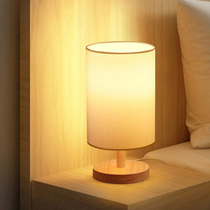 Traditionelle japanische Zylinder Holzstoff 1-Lampe Tischlampe für das Wohnzimmer