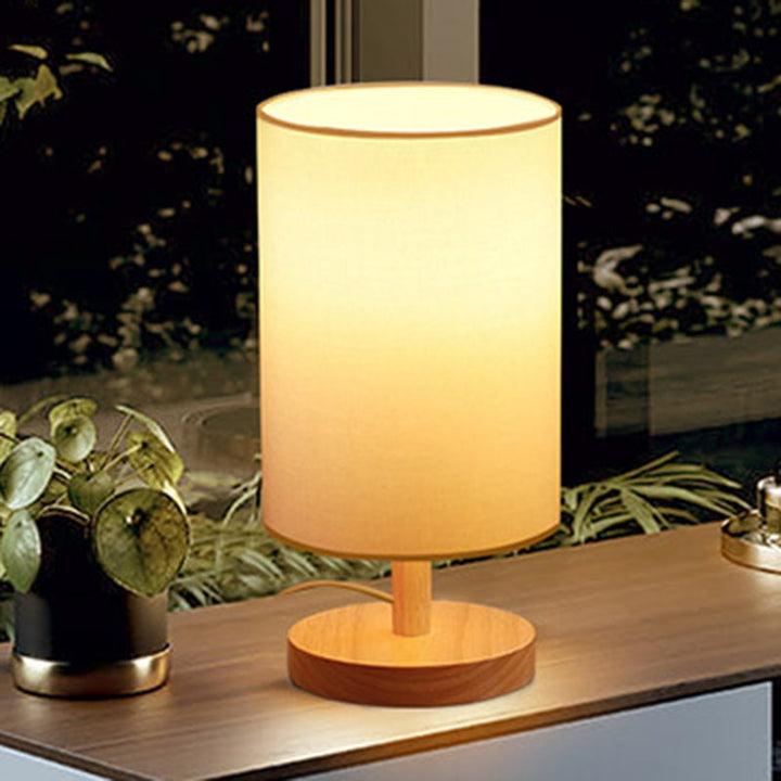 Traditionelle japanische Zylinder Holzstoff 1-Lampe Tischlampe für das Wohnzimmer