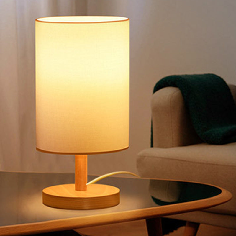 Traditionelle japanische Zylinder Holzstoff 1-Lampe Tischlampe für das Wohnzimmer
